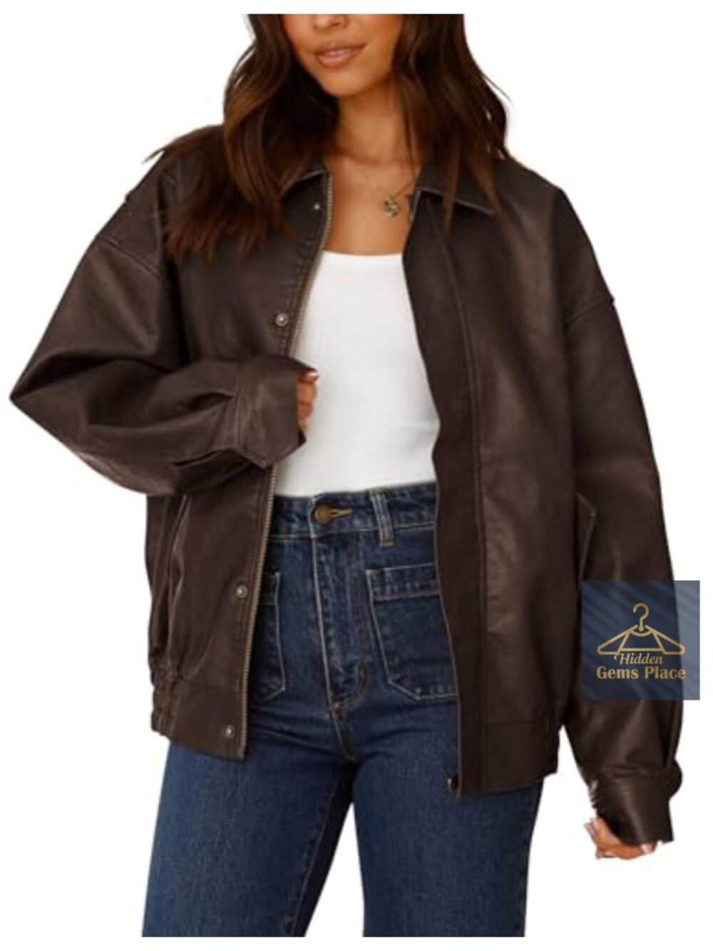 Women's Faux Leather Motorcycle Jacket Oversized Zip Up Long Sleeve Fall Winter